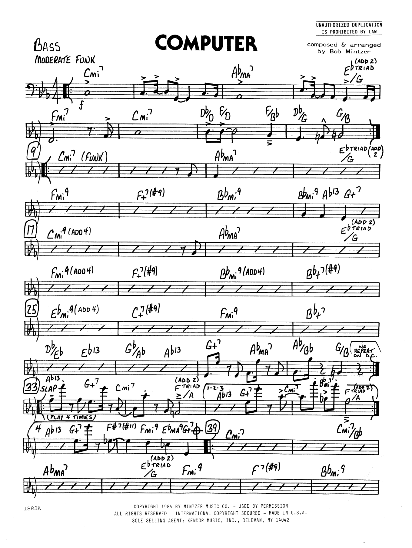 Bob Mintzer Computer - Bass sheet music preview music notes and score for Jazz Ensemble including 2 page(s)