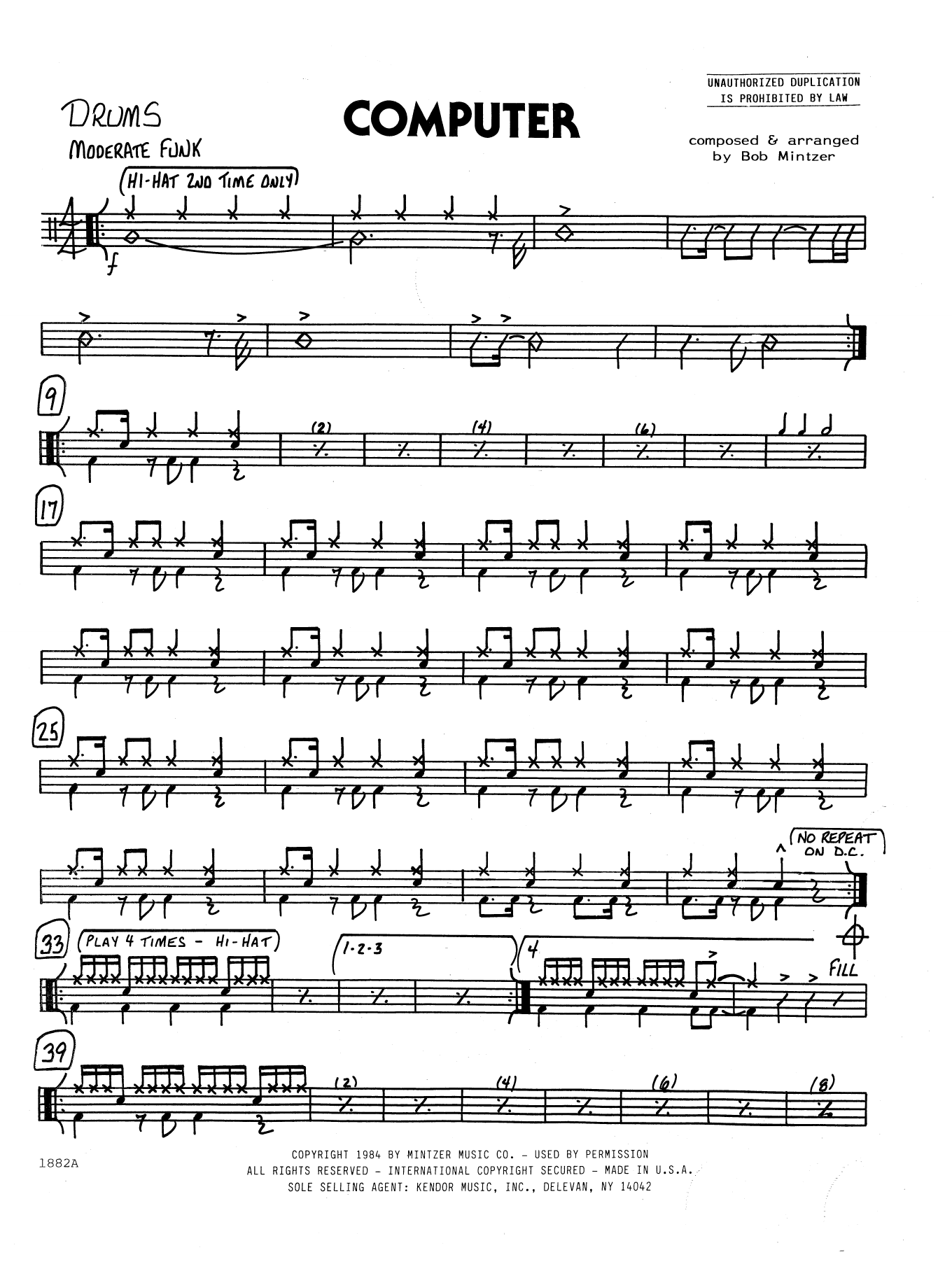 Bob Mintzer Computer - Drum Set sheet music preview music notes and score for Jazz Ensemble including 2 page(s)