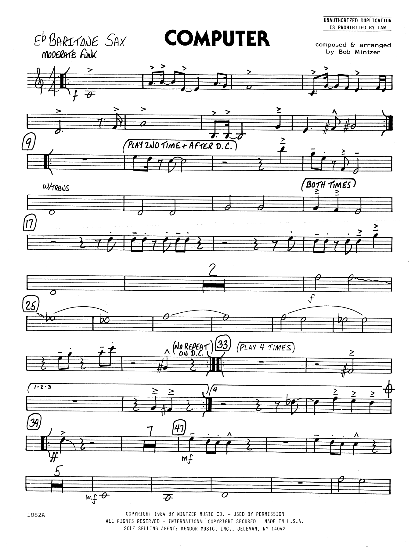 Bob Mintzer Computer - Eb Baritone Saxophone sheet music preview music notes and score for Jazz Ensemble including 2 page(s)
