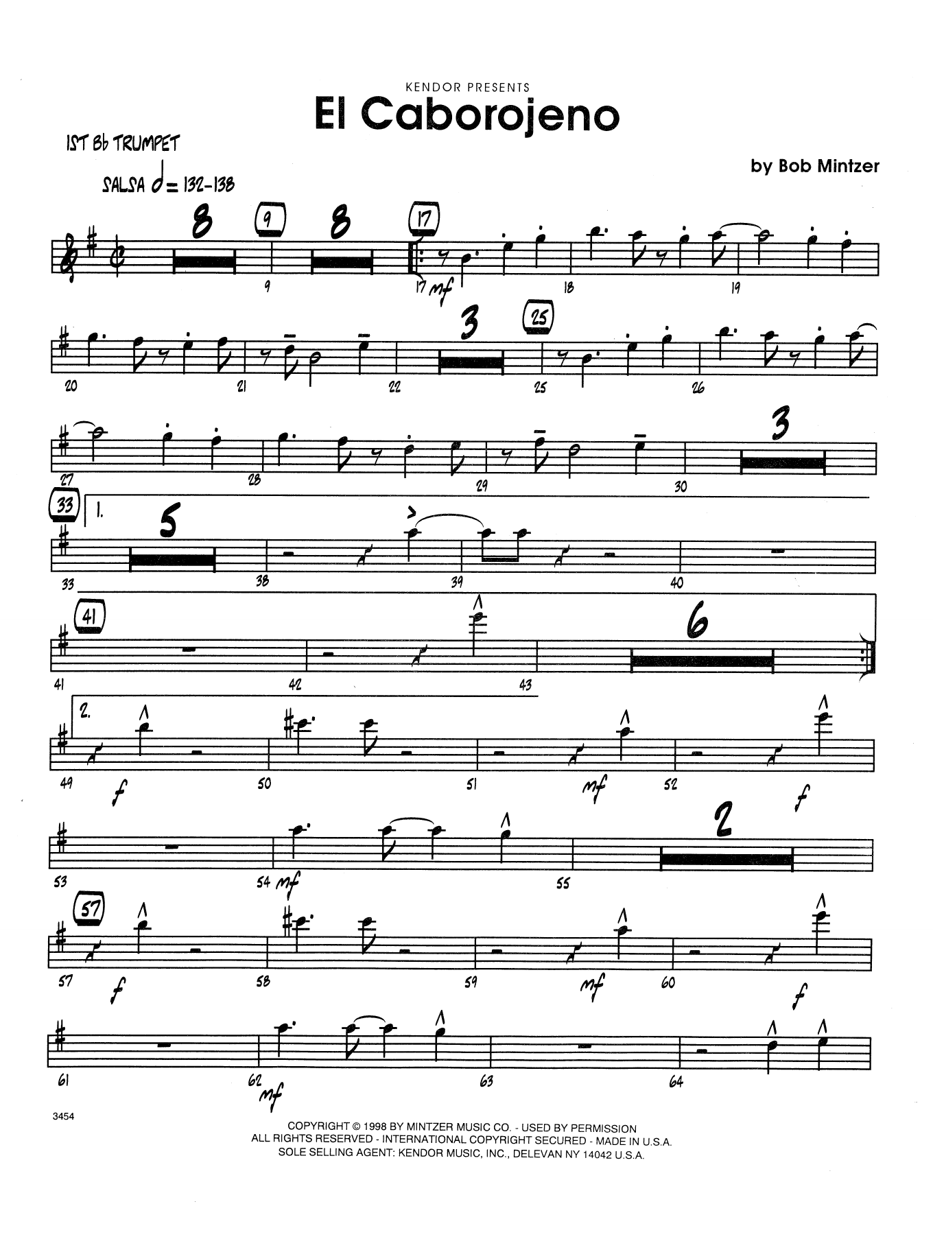 Bob Mintzer El Caborojeno - 1st Bb Trumpet sheet music preview music notes and score for Jazz Ensemble including 3 page(s)
