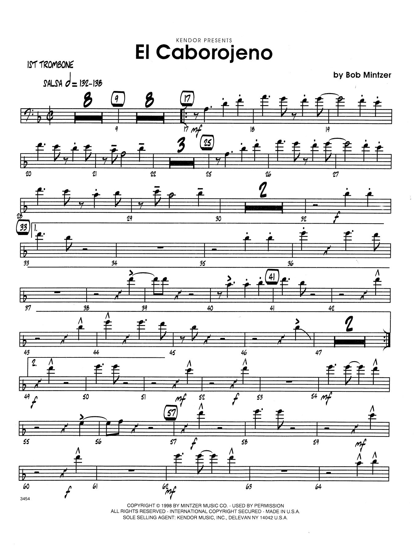 Bob Mintzer El Caborojeno - 1st Trombone sheet music preview music notes and score for Jazz Ensemble including 3 page(s)