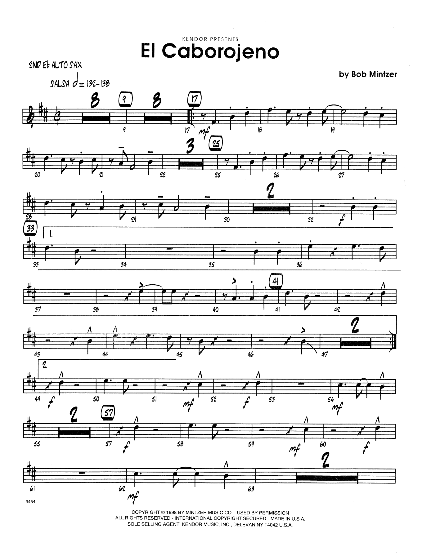 Bob Mintzer El Caborojeno - 2nd Eb Alto Saxophone sheet music preview music notes and score for Jazz Ensemble including 3 page(s)