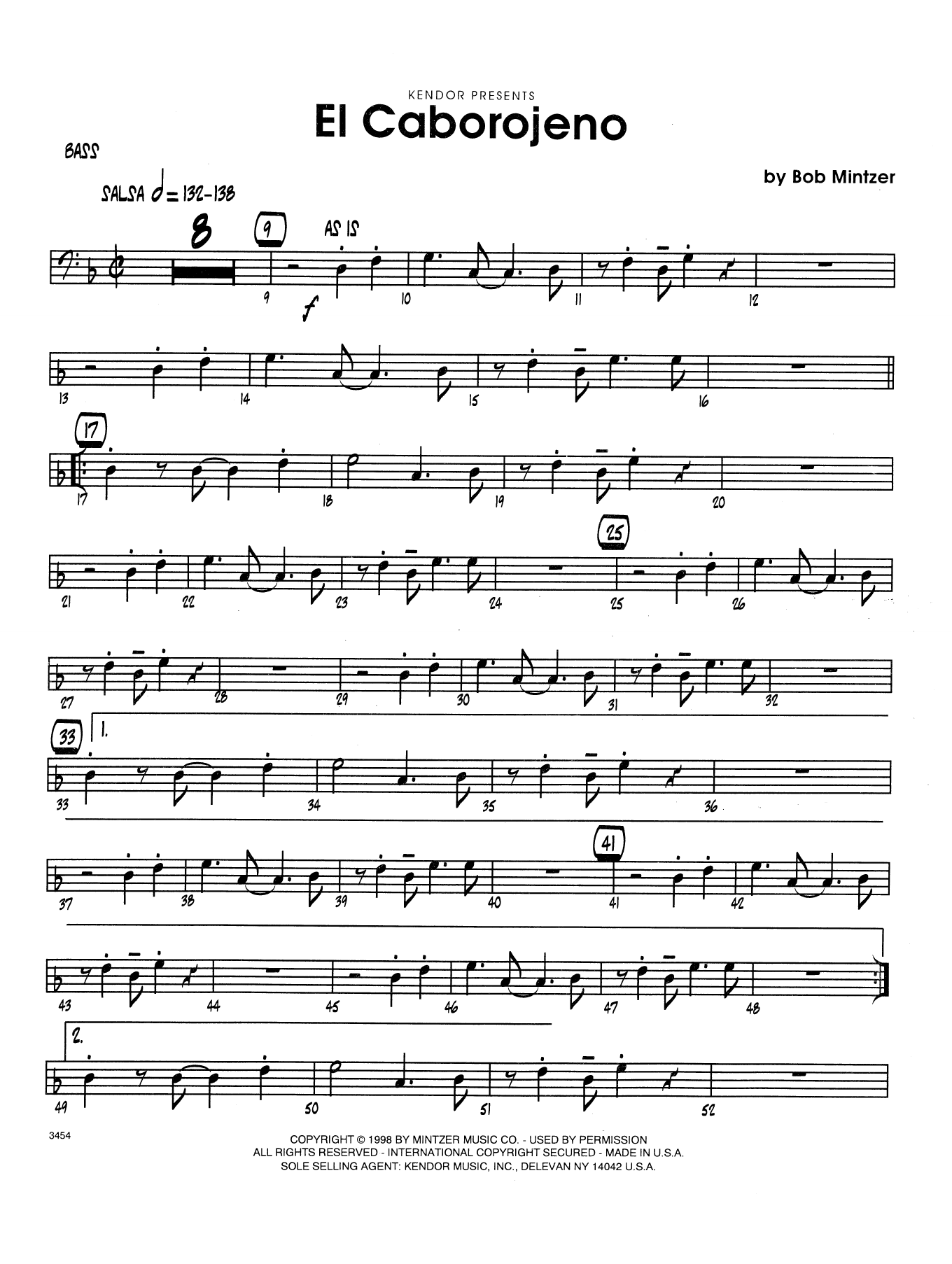 Bob Mintzer El Caborojeno - Bass sheet music preview music notes and score for Jazz Ensemble including 4 page(s)