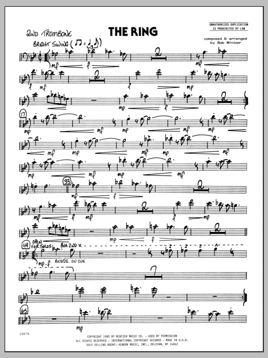 Learn to play Bob Mintzer The Ring - 2nd Trombone sheet music for Jazz Ensemble in minutes. Bob Mintzer The Ring - 2nd Trombone sheet music preview music notes and score for Jazz Ensemble including 2 page(s)