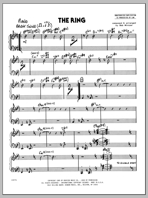 Learn to play Bob Mintzer The Ring - Piano sheet music for Jazz Ensemble in minutes. Bob Mintzer The Ring - Piano sheet music preview music notes and score for Jazz Ensemble including 3 page(s)