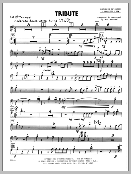 Learn to play Bob Mintzer Tribute - 1st Bb Trumpet sheet music for Jazz Ensemble in minutes. Bob Mintzer Tribute - 1st Bb Trumpet sheet music preview music notes and score for Jazz Ensemble including 2 page(s)