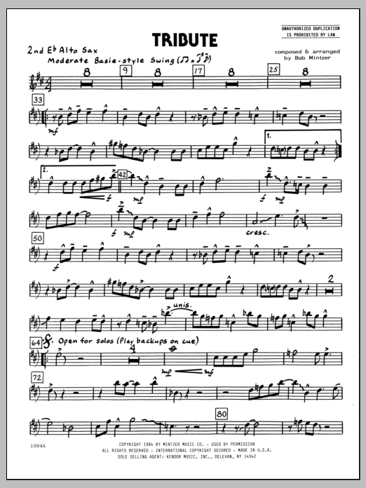 Learn to play Bob Mintzer Tribute - 2nd Eb Alto Saxophone sheet music for Jazz Ensemble in minutes. Bob Mintzer Tribute - 2nd Eb Alto Saxophone sheet music preview music notes and score for Jazz Ensemble including 2 page(s)