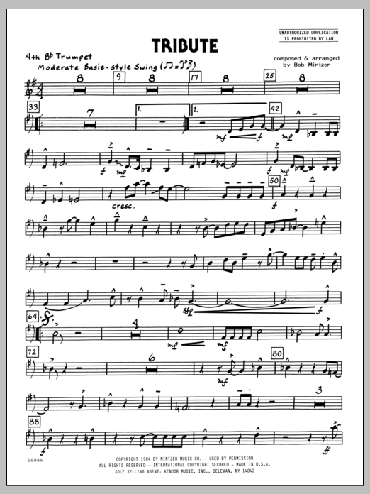 Learn to play Bob Mintzer Tribute - 4th Bb Trumpet sheet music for Jazz Ensemble in minutes. Bob Mintzer Tribute - 4th Bb Trumpet sheet music preview music notes and score for Jazz Ensemble including 2 page(s)