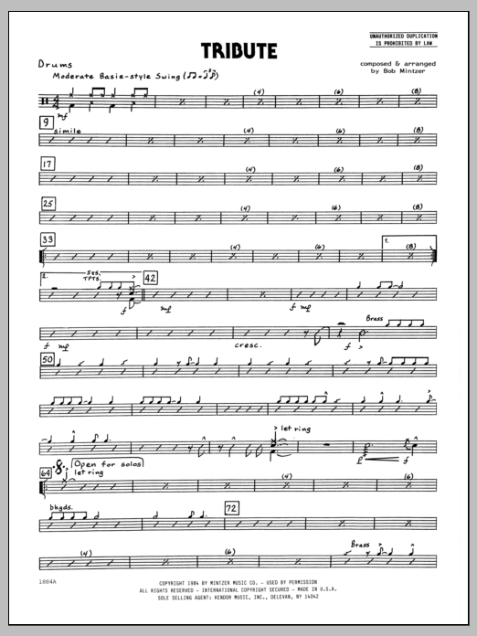 Learn to play Bob Mintzer Tribute - Drums sheet music for Jazz Ensemble in minutes. Bob Mintzer Tribute - Drums sheet music preview music notes and score for Jazz Ensemble including 2 page(s)