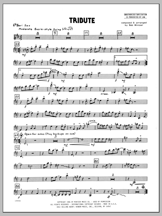 Learn to play Bob Mintzer Tribute - Eb Baritone Sax sheet music for Jazz Ensemble in minutes. Bob Mintzer Tribute - Eb Baritone Sax sheet music preview music notes and score for Jazz Ensemble including 2 page(s)