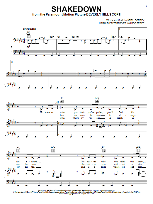 Learn to play Bob Seger Shakedown sheet music for Piano, Vocal & Guitar (Right-Hand Melody) in minutes. Bob Seger Shakedown sheet music preview music notes and score for Piano, Vocal & Guitar (Right-Hand Melody) including 8 page(s)