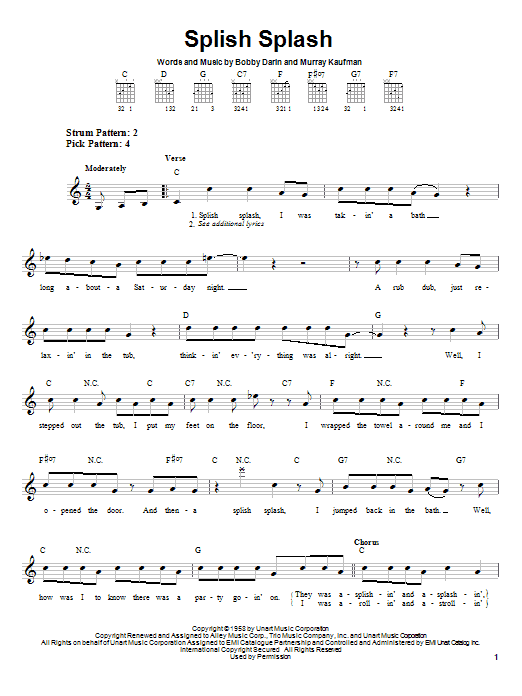 Learn to play Bobby Darin Splish Splash sheet music for Easy Guitar in minutes. Bobby Darin Splish Splash sheet music notes and chords