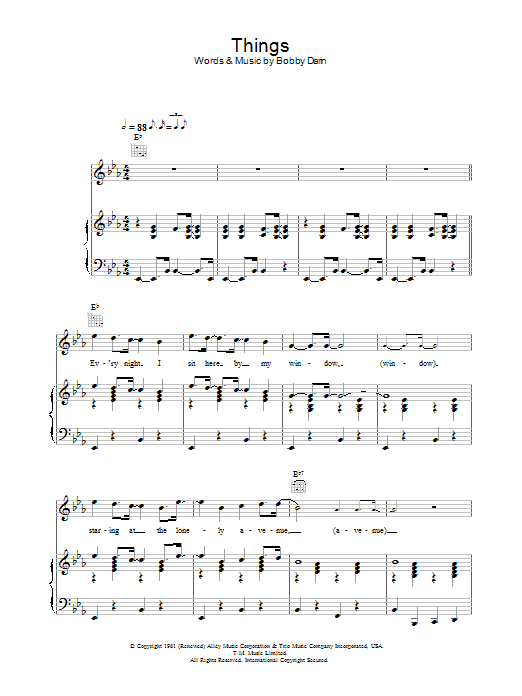 Robbie Williams Things sheet music preview music notes and score for Piano, Vocal & Guitar (Right-Hand Melody) including 8 page(s)