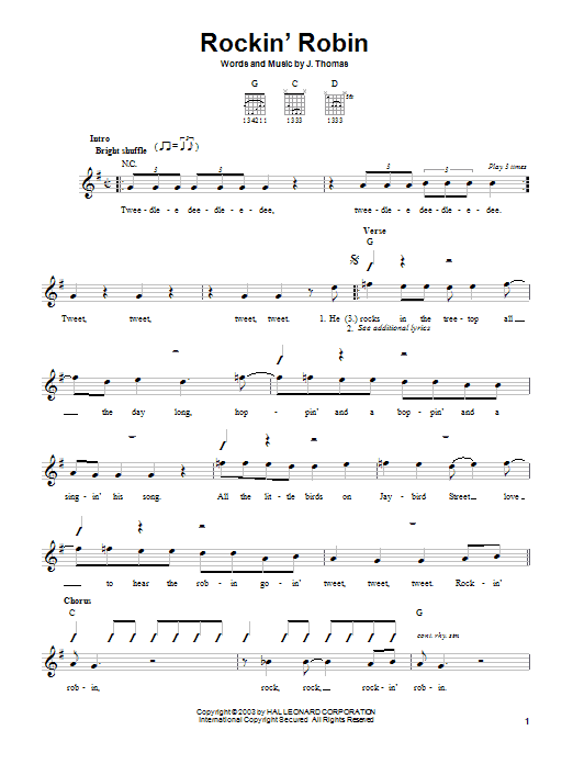 Learn to play Bobby Day Rockin' Robin sheet music for Guitar with strumming patterns in minutes. Bobby Day Rockin' Robin sheet music notes and chords