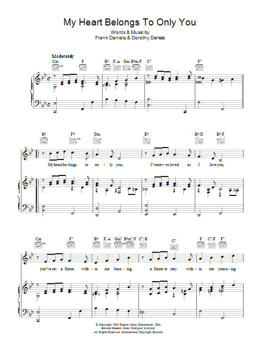 Learn to play Bobby Vinton My Heart Belongs To Only You sheet music for Piano, Vocal & Guitar (Right-Hand Melody) in minutes. Bobby Vinton My Heart Belongs To Only You sheet music preview music notes and score for Piano, Vocal & Guitar (Right-Hand Melody) including 3 page(s)