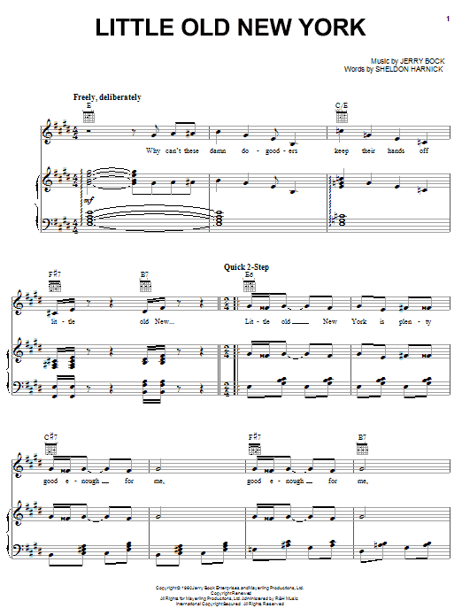 Bock & Harnick Little Old New York sheet music, chords, lyrics - Printable PDF for Piano, Vocal & Guitar (Right-Hand Melody)