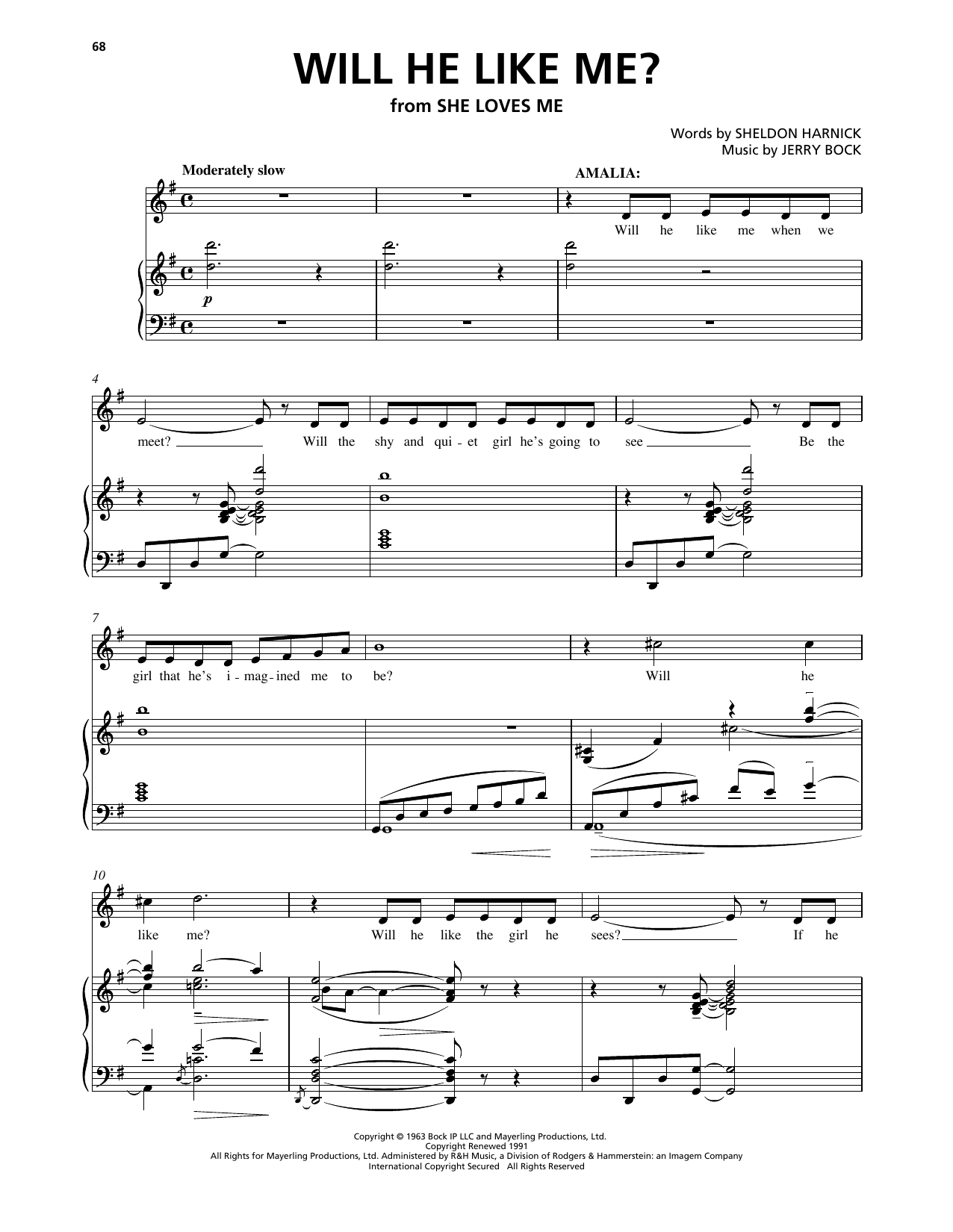 Bock & Harnick Will He Like Me? (from She Loves Me) sheet music, chords, lyrics - Printable PDF for Piano, Vocal & Guitar (Right-Hand Melody)