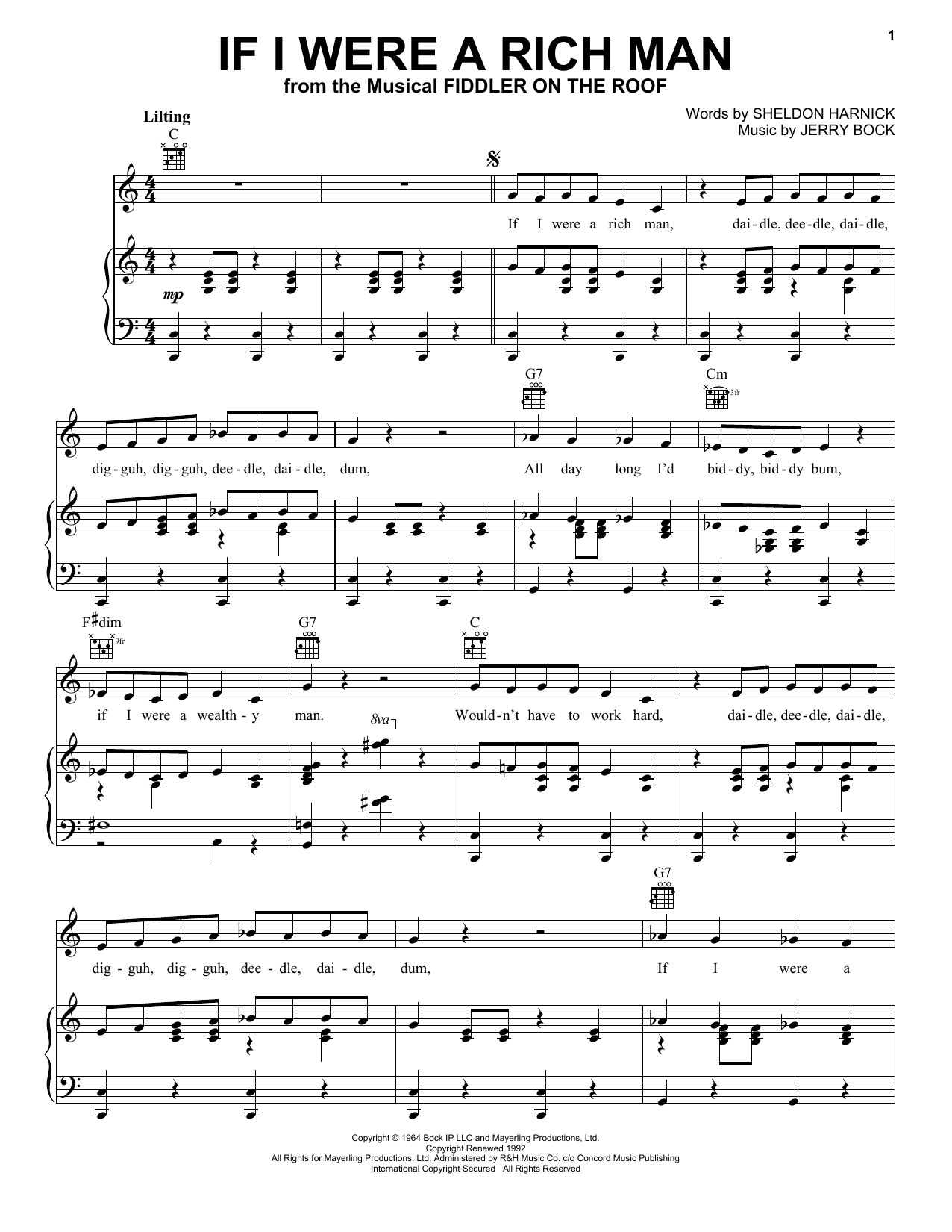 Learn to play Bock & Harnick If I Were A Rich Man sheet music for Easy Piano in minutes. Bock & Harnick If I Were A Rich Man sheet music preview music notes and score for Easy Piano including 5 page(s)