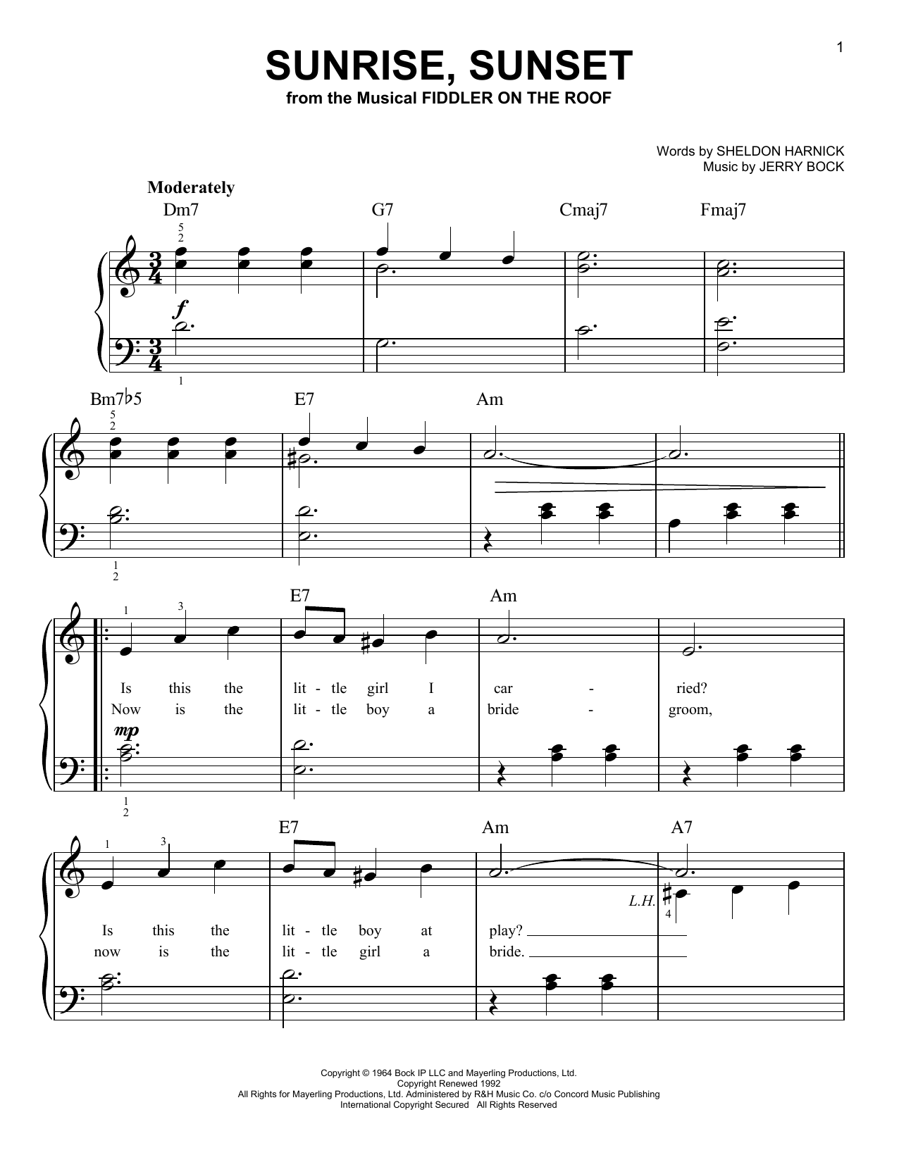 Learn to play Bock & Harnick Sunrise, Sunset sheet music for Piano in minutes. Bock & Harnick Sunrise, Sunset sheet music notes and chords