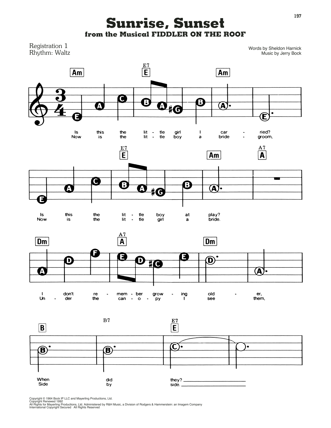 Learn to play Bock & Harnick Sunrise, Sunset (from Fiddler On The Roof) sheet music for E-Z Play Today in minutes. Bock & Harnick Sunrise, Sunset (from Fiddler On The Roof) sheet music preview music notes and score for E-Z Play Today including 3 page(s)