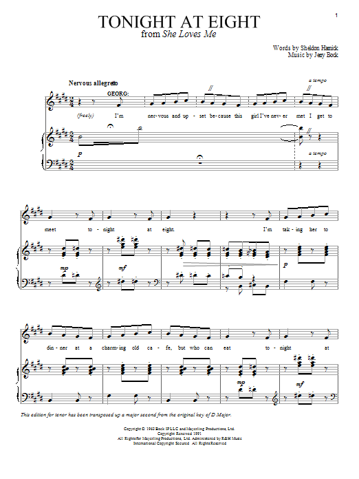 Learn to play Bock & Harnick Tonight At Eight sheet music for Piano & Vocal in minutes. Bock & Harnick Tonight At Eight sheet music notes and chords