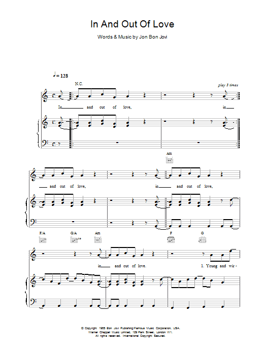 Learn to play Bon Jovi In And Out Of Love sheet music for Guitar Tab in minutes. Bon Jovi In And Out Of Love sheet music preview music notes and score for Guitar Tab including 5 page(s)