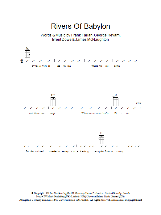 Boney M Rivers Of Babylon sheet music preview music notes and score for Beginner Piano including 2 page(s)