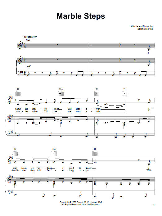 Learn to play Bonnie McKee Marble Steps sheet music for Piano, Vocal & Guitar (Right-Hand Melody) in minutes. Bonnie McKee Marble Steps sheet music notes and chords