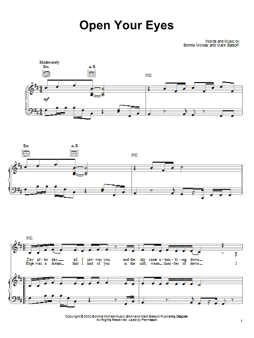 Learn to play Bonnie McKee Open Your Eyes sheet music for Piano, Vocal & Guitar (Right-Hand Melody) in minutes. Bonnie McKee Open Your Eyes sheet music notes and chords