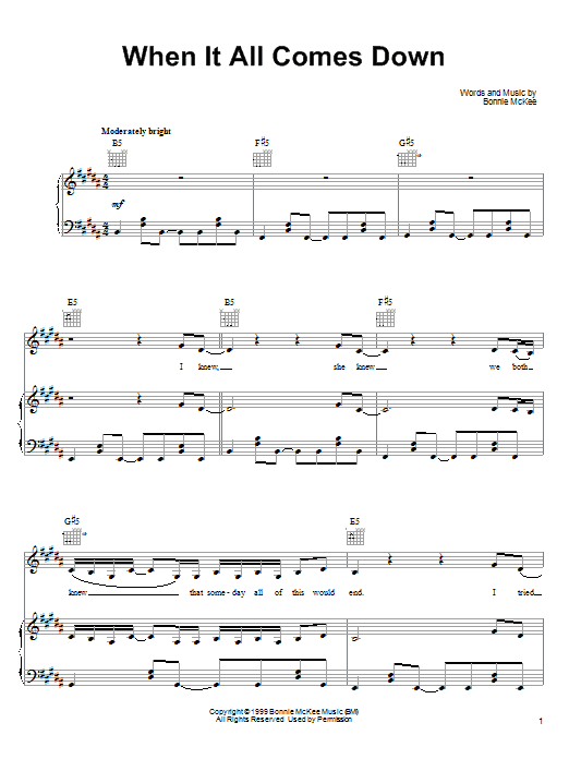Learn to play Bonnie McKee When It All Comes Down sheet music for Piano, Vocal & Guitar (Right-Hand Melody) in minutes. Bonnie McKee When It All Comes Down sheet music notes and chords