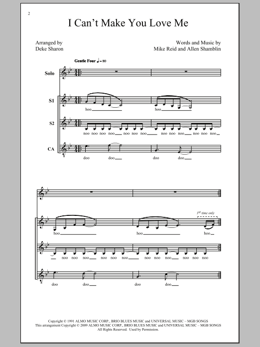 Bonnie Raitt I Can't Make You Love Me (arr. Deke Sharon) sheet music preview music notes and score for SSA including 9 page(s)