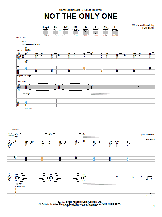 Learn to play Bonnie Raitt Not The Only One sheet music for Guitar Tab in minutes. Bonnie Raitt Not The Only One sheet music preview music notes and score for Guitar Tab including 13 page(s)