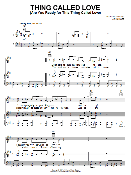 Bonnie Raitt Thing Called Love (Are You Ready For This Thing Called Love) sheet music preview music notes and score for Piano, Vocal & Guitar (Right-Hand Melody) including 6 page(s)