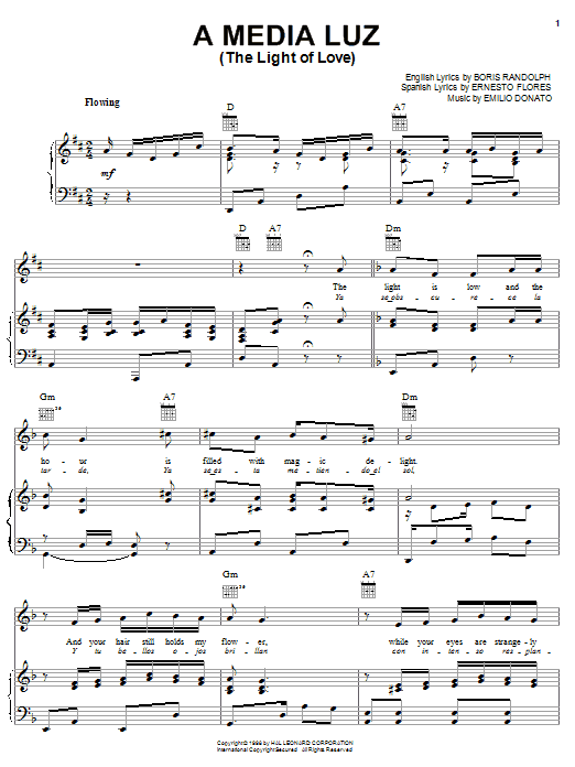 Boris Randolph A Media Luz (The Light Of Love) sheet music preview music notes and score for Piano, Vocal & Guitar (Right-Hand Melody) including 3 page(s)