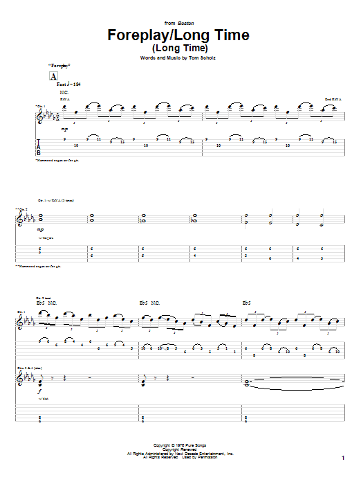 Boston Foreplay/Long Time (Long Time) sheet music, chords, lyrics - Printable PDF for Piano