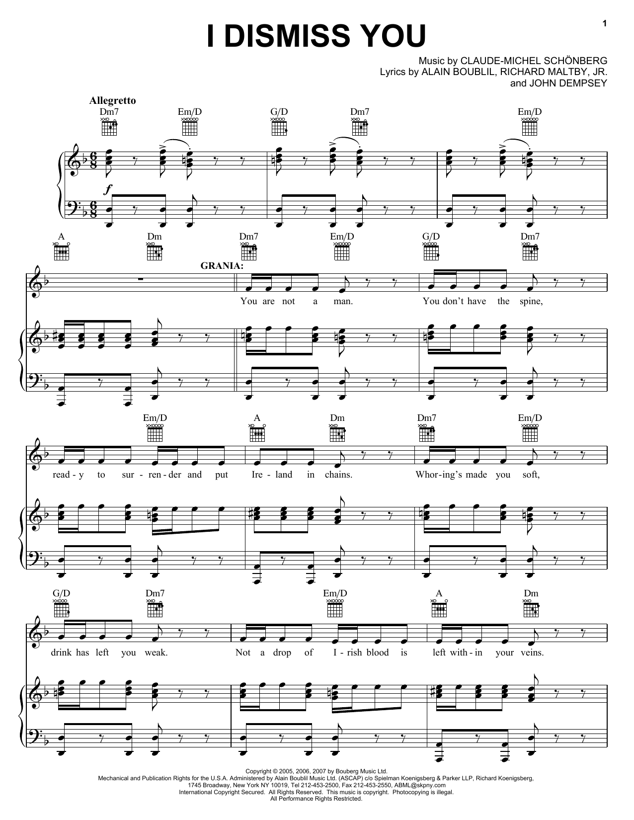 Learn to play Boublil and Schonberg I Dismiss You sheet music for Piano, Vocal & Guitar (Right-Hand Melody) in minutes. Boublil and Schonberg I Dismiss You sheet music preview music notes and score for Piano, Vocal & Guitar (Right-Hand Melody) including 8 page(s)