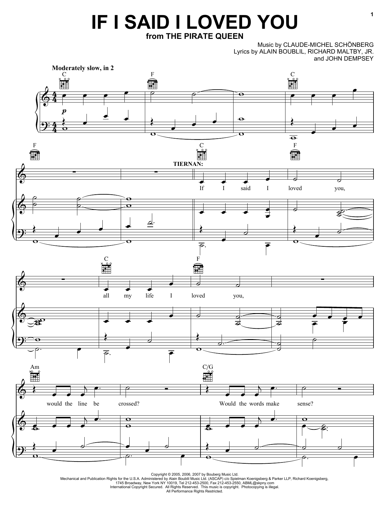 Learn to play Boublil and Schonberg If I Said I Loved You sheet music for Piano, Vocal & Guitar (Right-Hand Melody) in minutes. Boublil and Schonberg If I Said I Loved You sheet music preview music notes and score for Piano, Vocal & Guitar (Right-Hand Melody) including 7 page(s)