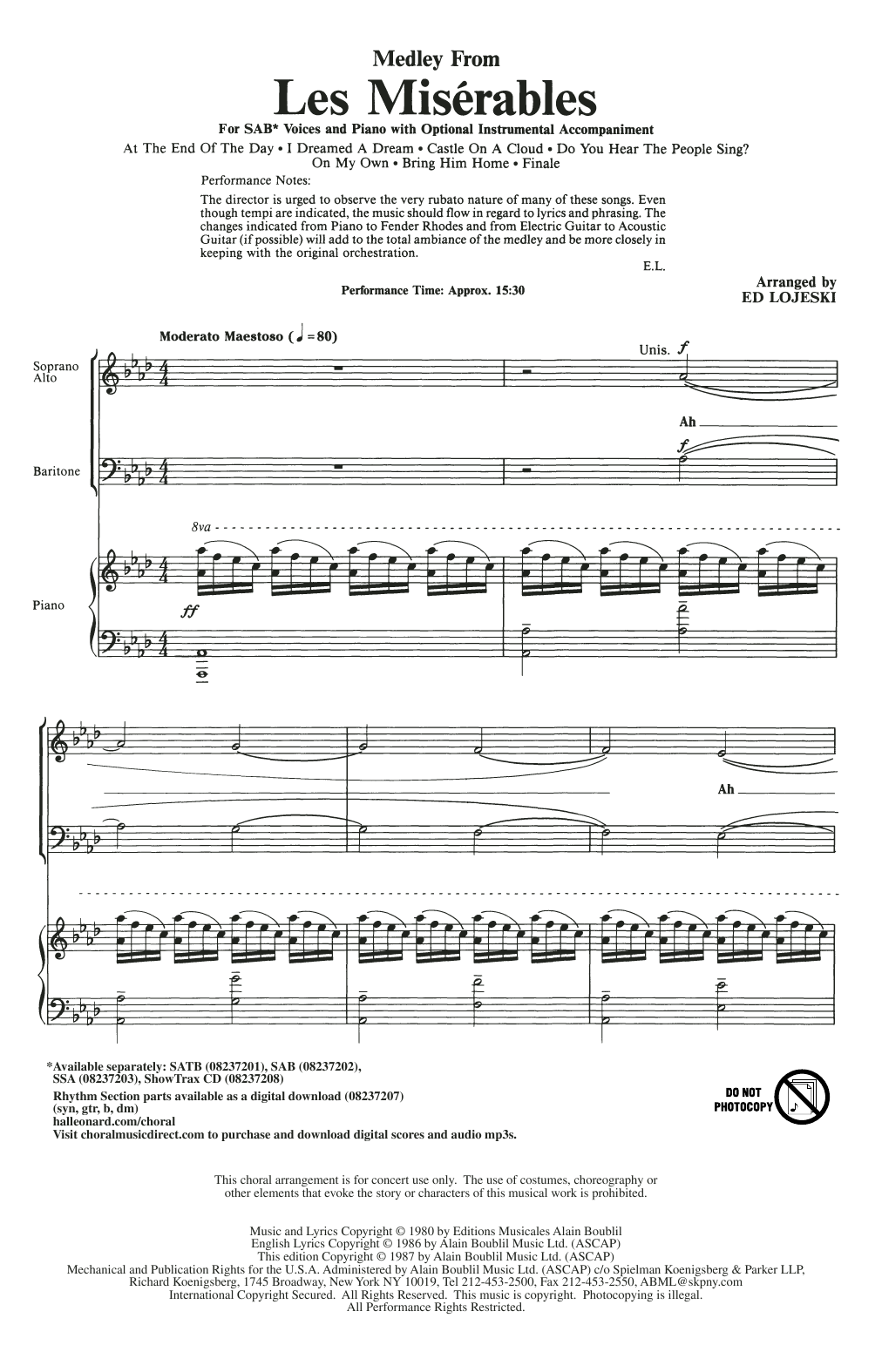 Learn to play Ed Lojeski Les Miserables (Choral Medley) sheet music for SAB in minutes. Ed Lojeski Les Miserables (Choral Medley) sheet music notes and chords