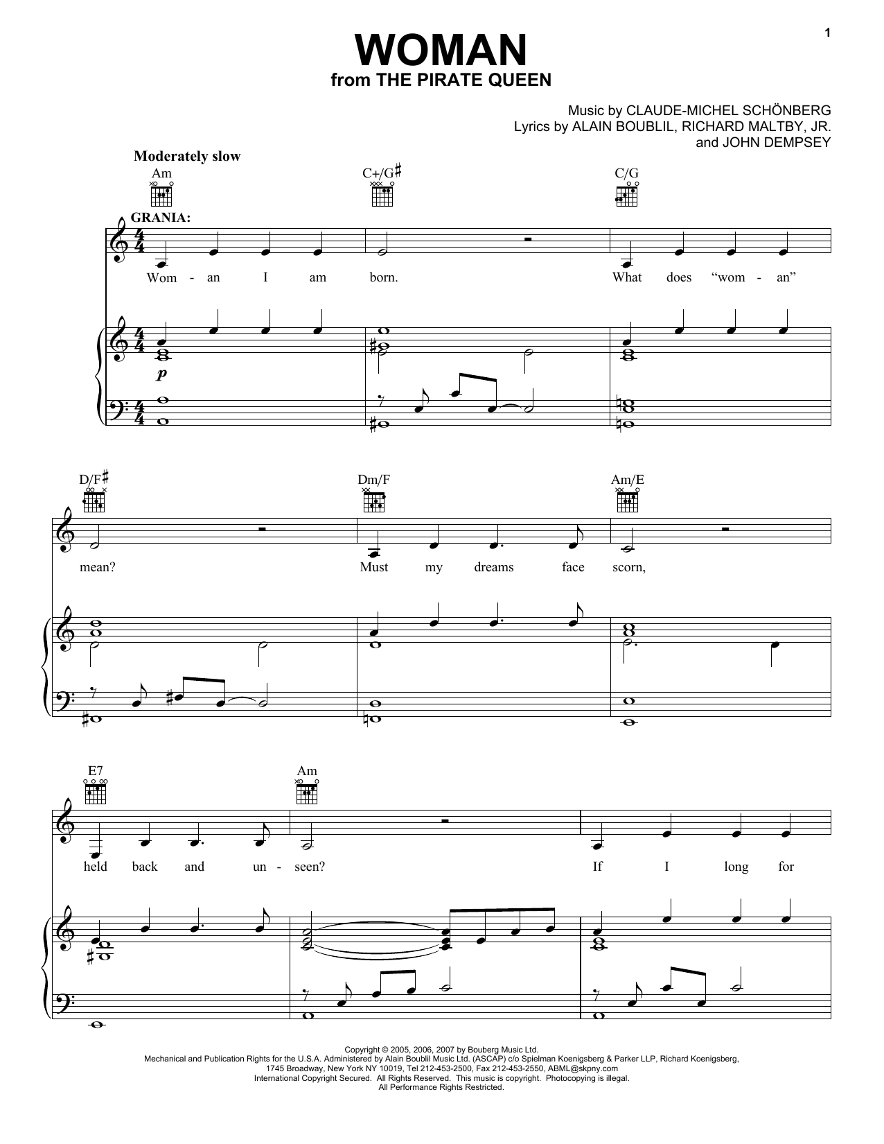 Learn to play Boublil and Schonberg Woman sheet music for Piano, Vocal & Guitar (Right-Hand Melody) in minutes. Boublil and Schonberg Woman sheet music preview music notes and score for Piano, Vocal & Guitar (Right-Hand Melody) including 8 page(s)
