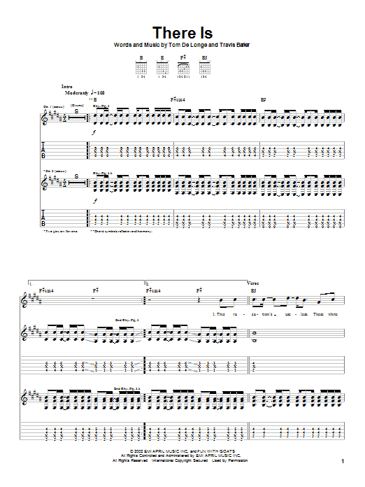 Box Car Racer There Is sheet music preview music notes and score for Guitar Tab including 6 page(s)