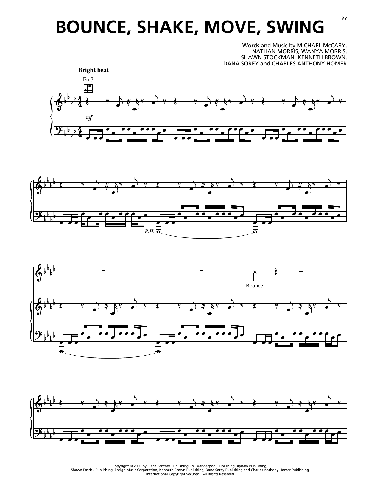 Boyz II Men Bounce, Shake, Move, Swing sheet music, chords, lyrics - Printable PDF for Piano, Vocal & Guitar Chords (Right-Hand Melody)