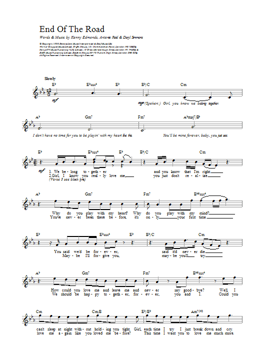 Download Boyz II Men End Of The Road sheet music notes and chords for Piano, Vocal & Guitar (Right-Hand Melody) - Download Printable PDF and start playing in minutes.