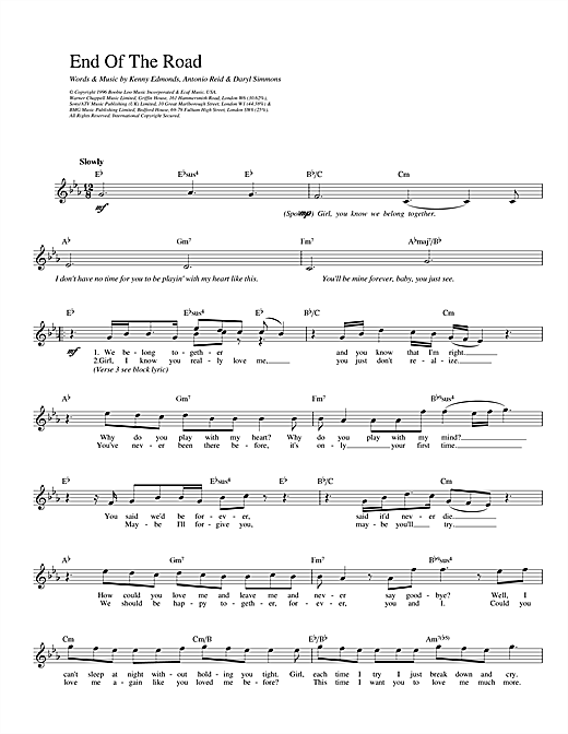 Boyz II Men End Of The Road sheet music preview music notes and score for Piano, Vocal & Guitar (Right-Hand Melody) including 4 page(s)