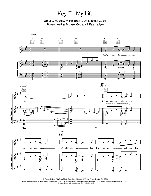 Learn to play Boyzone Key To My Life sheet music for Piano, Vocal & Guitar (Right-Hand Melody) in minutes. Boyzone Key To My Life sheet music notes and chords