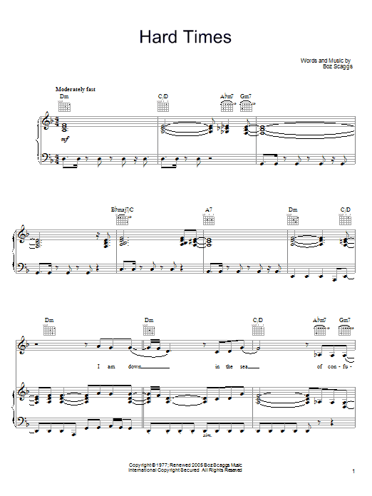 Learn to play Boz Scaggs Hard Times sheet music for Piano, Vocal & Guitar (Right-Hand Melody) in minutes. Boz Scaggs Hard Times sheet music preview music notes and score for Piano, Vocal & Guitar (Right-Hand Melody) including 7 page(s)