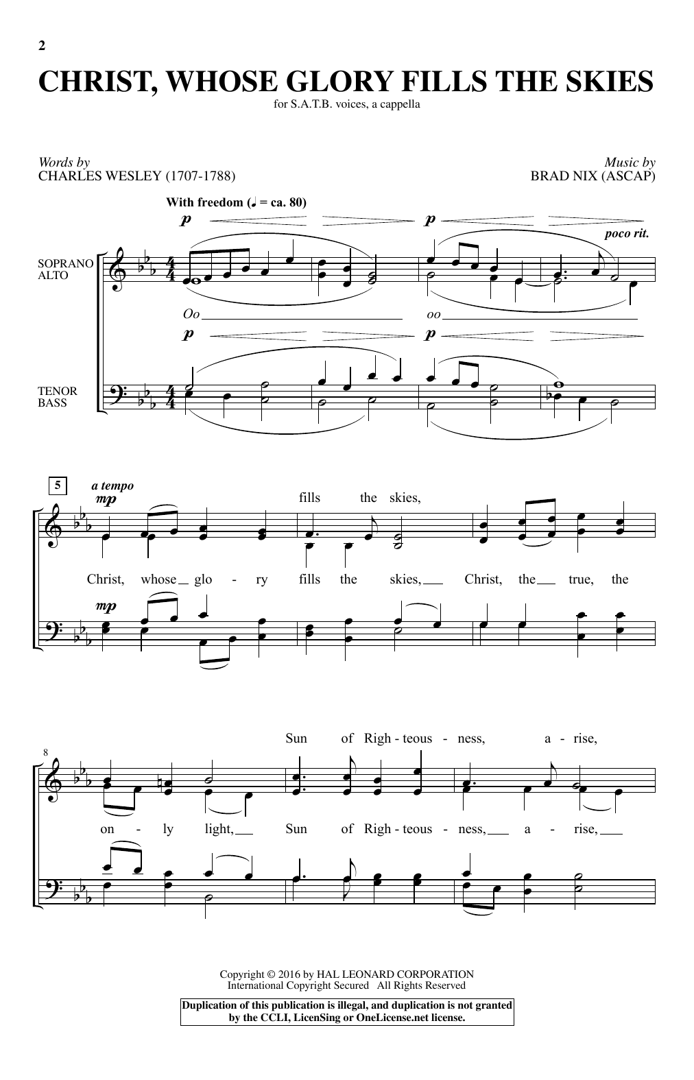 Brad Nix Christ, Whose Glory Fills The Skies sheet music, chords, lyrics - Printable PDF for SATB