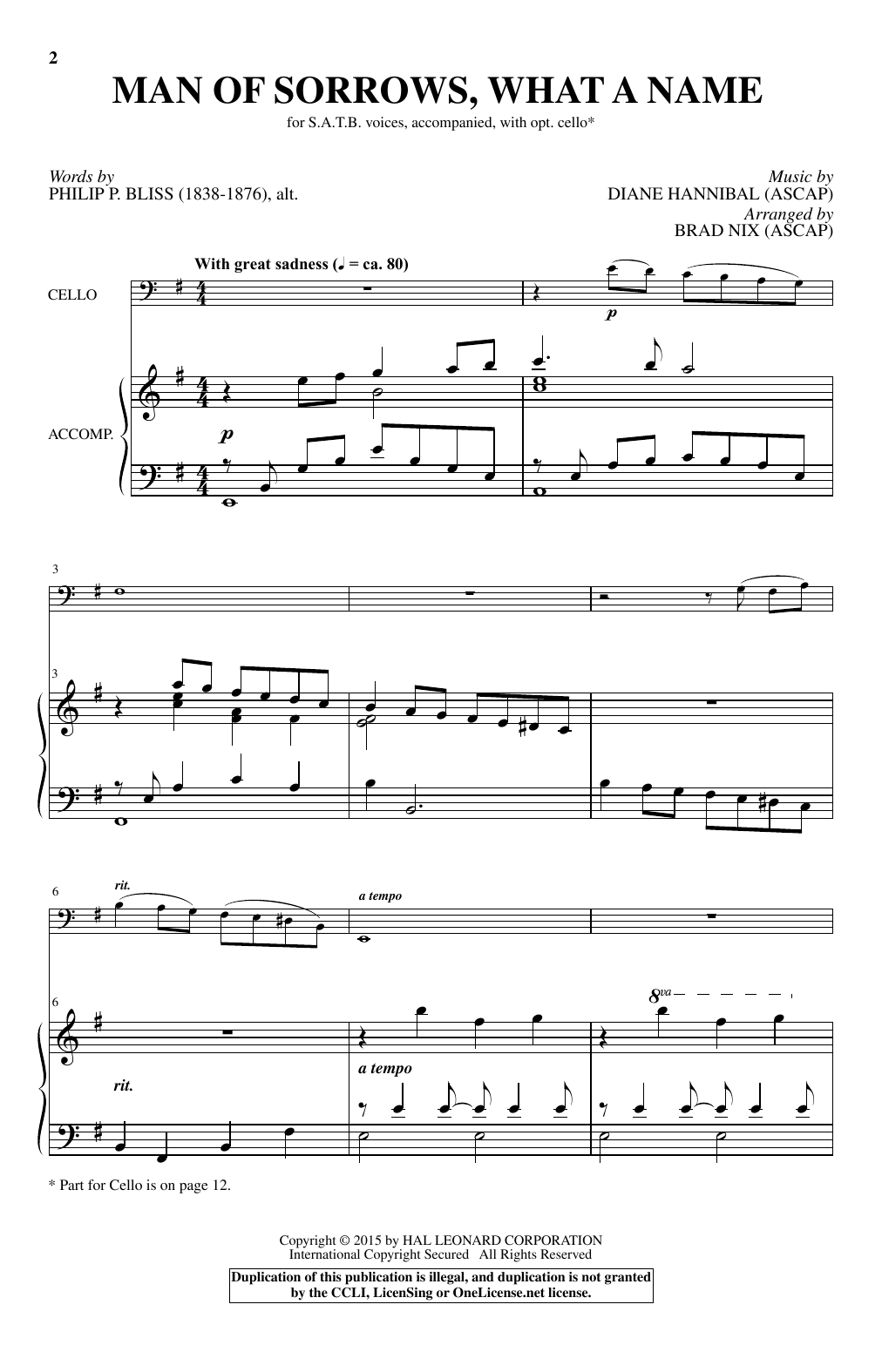 Diane Hannibal Man Of Sorrows, What A Name (arr. Brad Nix) sheet music, chords, lyrics - Printable PDF for SATB