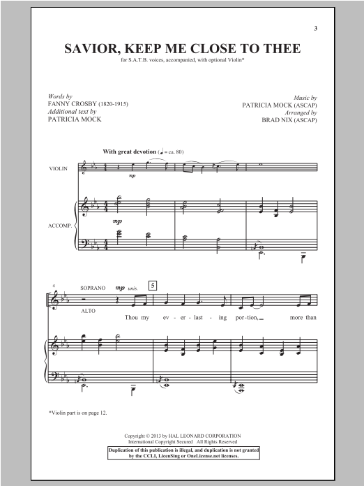 Brad Nix Savior, Keep Me Close To Thee sheet music, chords, lyrics - Printable PDF for SATB
