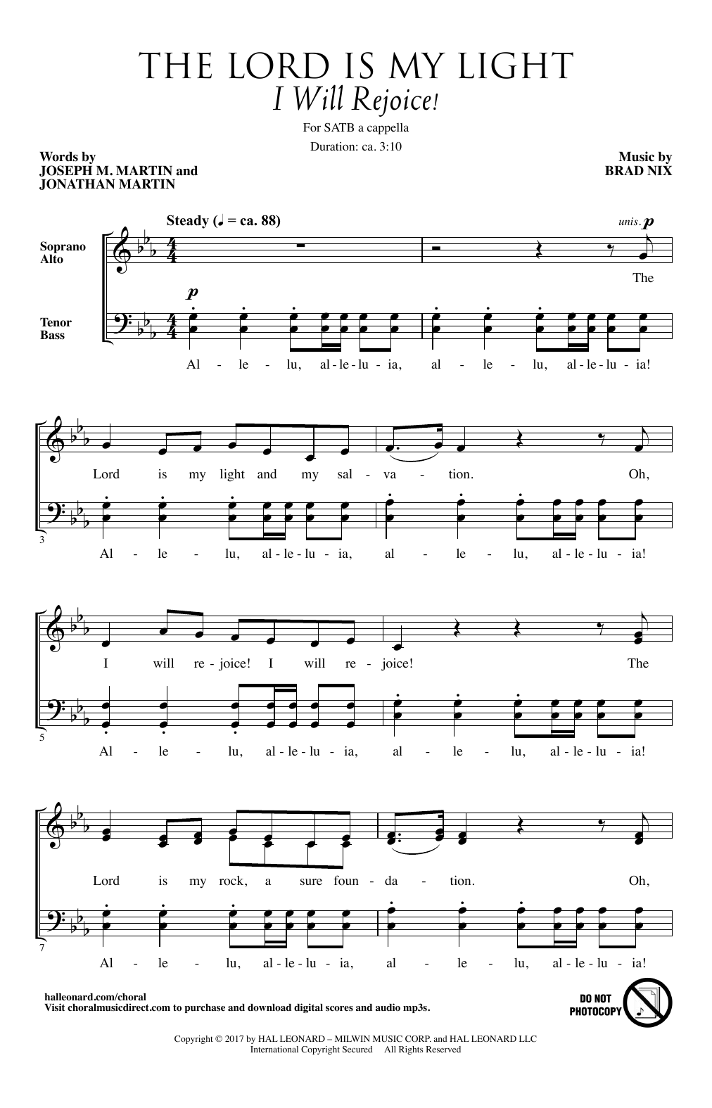 Brad Nix The Lord Is My Light (I Will Rejoice!) sheet music, chords, lyrics - Printable PDF for SATB