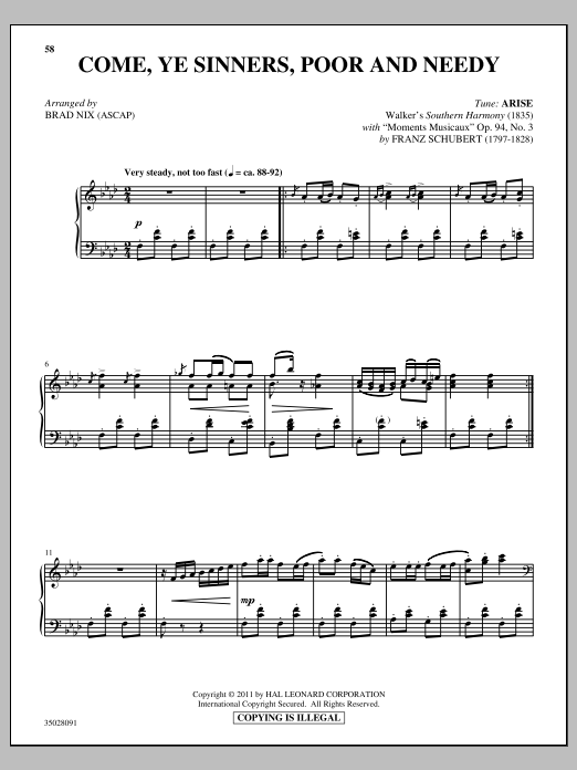 Brad Nix Come, Ye Sinners (Poor And Needy) sheet music preview music notes and score for Piano including 4 page(s)